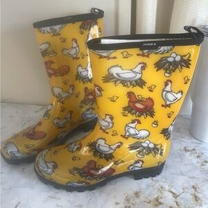 Hisea Women's Fun Yellow Chicken Print Rain Boots
